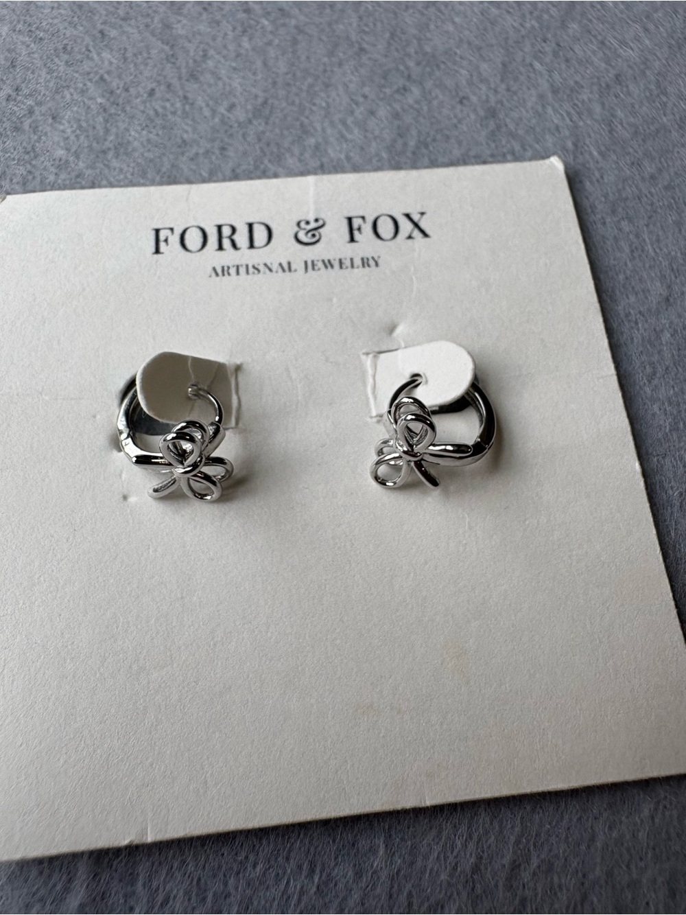 Ford & Fox Silver Bow Hoop Huggie Earrings NWT